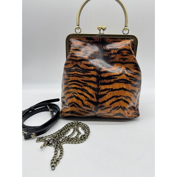 PATRICIA NASH Novella leather frame women's top crossbody + Dust bag TIGER PRINT - Picture 1 of 9